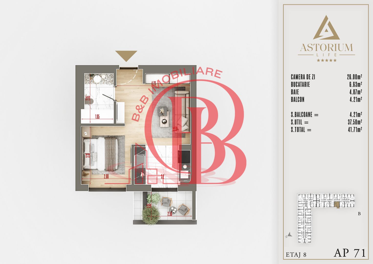 2 camere tip studio finalizat proiect premium titan pallady - Schiță 1