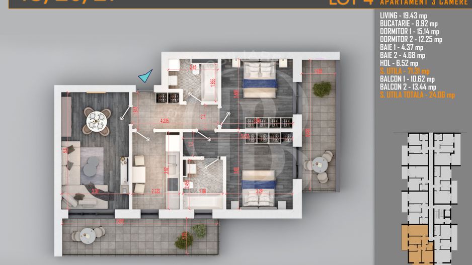 Apartament 3 camere Titan Th. Pallady-Sector 3-Metrou Teclu - Schiță 11