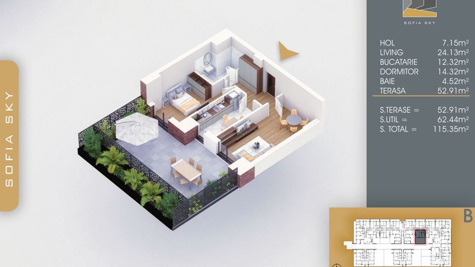 2 camere decomandat cu terasa  Titan Pallady  700 m Metrou Nicolae Teclu - Schiță 1