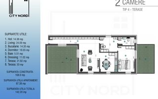 PENTHOUSE 2 camere –87.38 mp utili + Terasă 33 mp (Etaj 3/3) - Poză 1