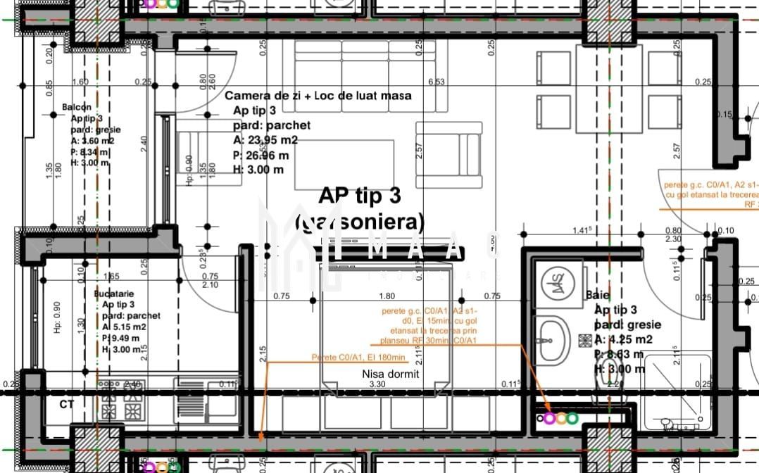Apartament | 1 cameră |  50,95 MPU  | Balcon |  Veterani - Schiță 6