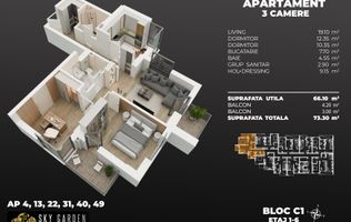 ap. 3cam,2bai, total decomandat, la 3min de metrou Berceni