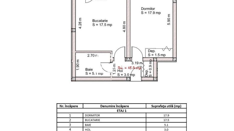 Apartament spațios 45,9 mp, configurabil 2 camere, etaj 1| Șelimbăr - Schiță 7