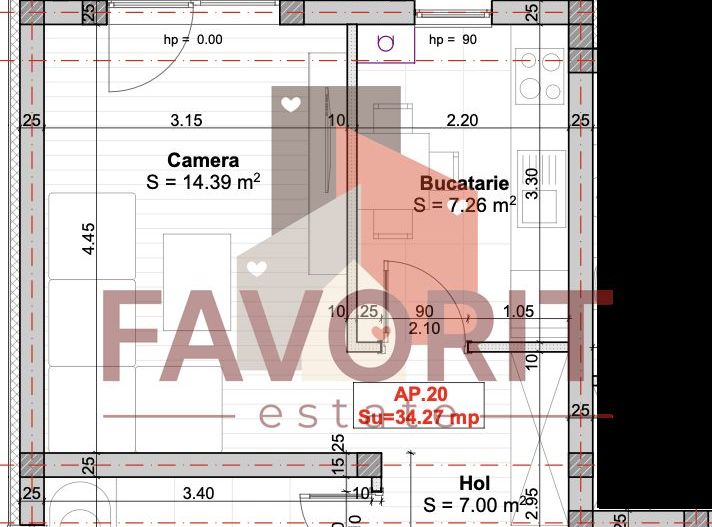 Apartament 1 camere | Decomandat | Loc de parcare inclus in pret - Schiță 8