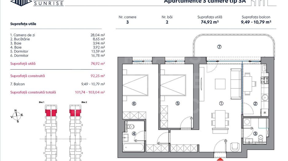 Vânzare, apartament, 3 camere tip 3A, HILS Sunrise, București - Poză 2