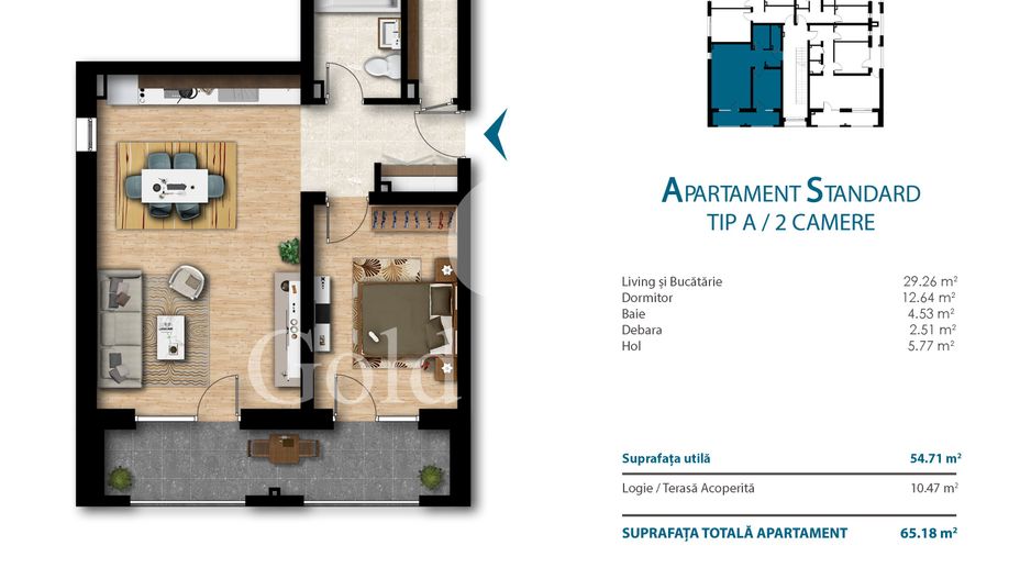 Apartament cu 2 camere, 55 mp utili, bloc nou, cartier Unirii - Schiță 11