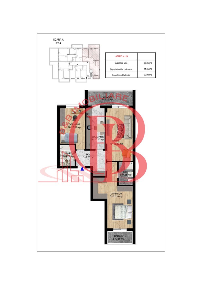 3 camere decomandat   Pallady Metrou Nicolae Teclu - Schiță 2