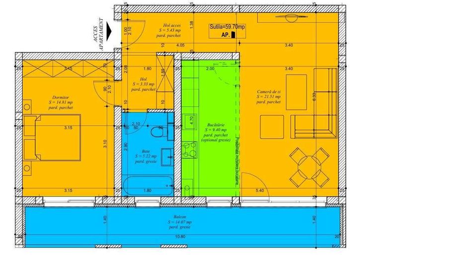 Apartament 2 camere 60mp + Terasă 15mp | Etaj 1, Clasa A, Mobilat - Poză 8