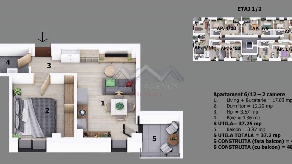 Apartament 2 camere Otopeni central | bloc cu lift | include parcare - Schiță 11