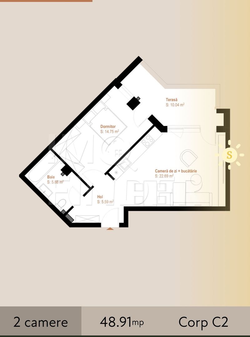 COMISION ZERO - 2 camere 49 mp+ 10 mp terasa, zona VIVO - Poză 2