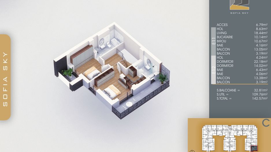 4 camere duplex - panoramic 700 metri Metrou Nicolae Teclu - Schiță 12