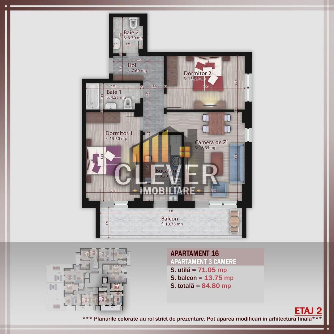 Apartament 3 camere Comision 0% Metrou Teclu - Pallady - Schiță 8