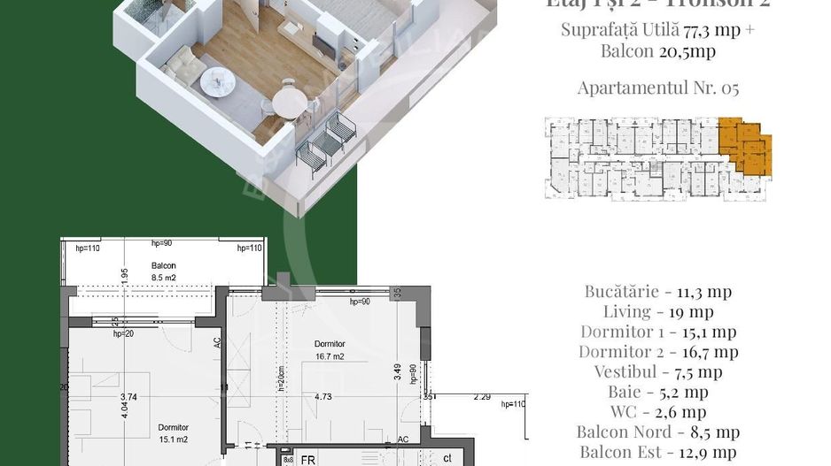 Apartament 3 camere Compartimentare Ideala Theodor Pallady Metrou Teclu - Schiță 1