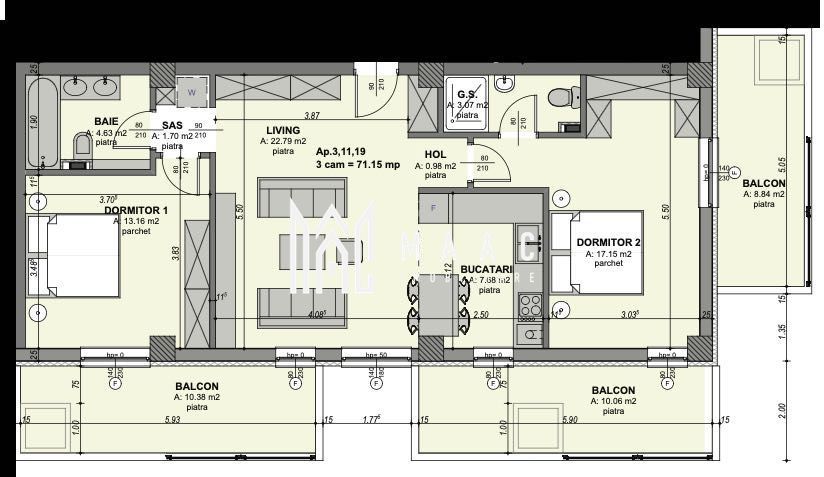 Apartament 3 camere de vânzare | Sibiu | Hipodrom 1 | 3 balcoane - Poză 3