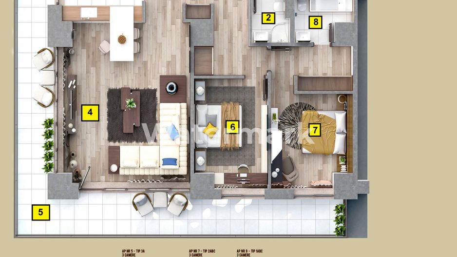 Apartament 3 camere Tip A1 1 - Schiță 4