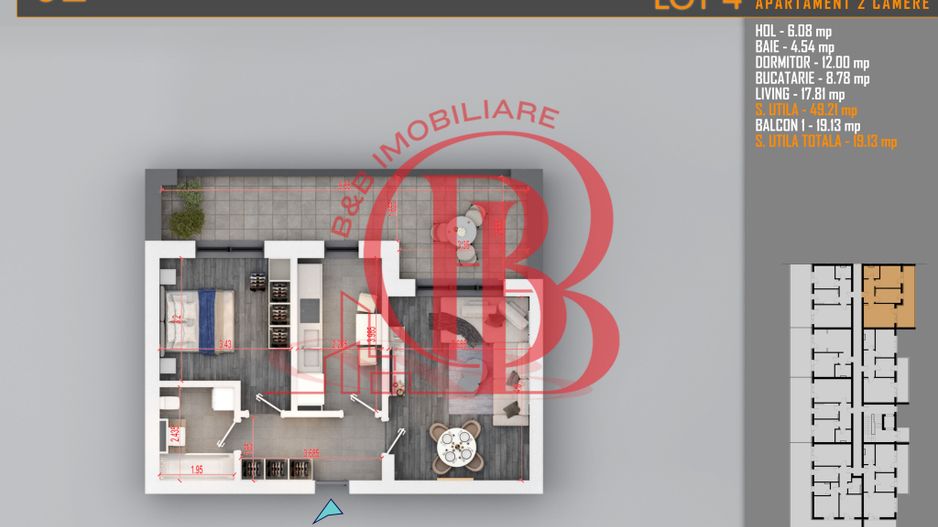 Apartament 2 camere cu Terasa Titan-Pallady-Metrou Teclu - Schiță 8