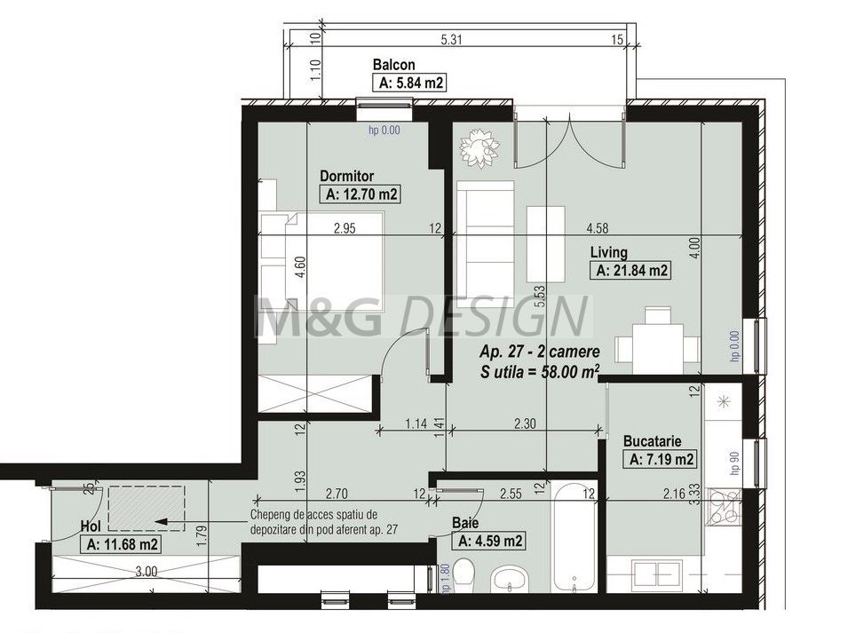Apartament 2 camere Aradului bloc nou - Schiță 17