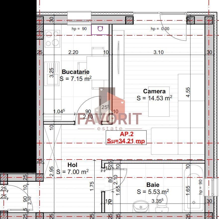 Etaj 1. Decomandat. Disponibil imediat. Loc de parcare - Schiță 11