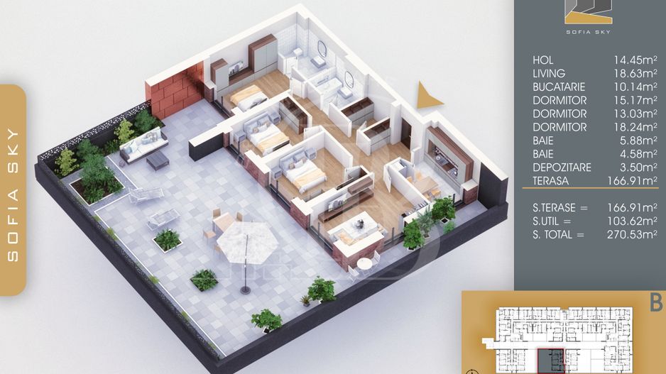Titan-Pallady 4 camere cu terasa generoasa Bloc Finalizat - Schiță 2