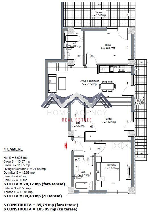 Apartament 4 camere Otopeni Central, nou, 2 locuri de parcare subterane - Schiță 13