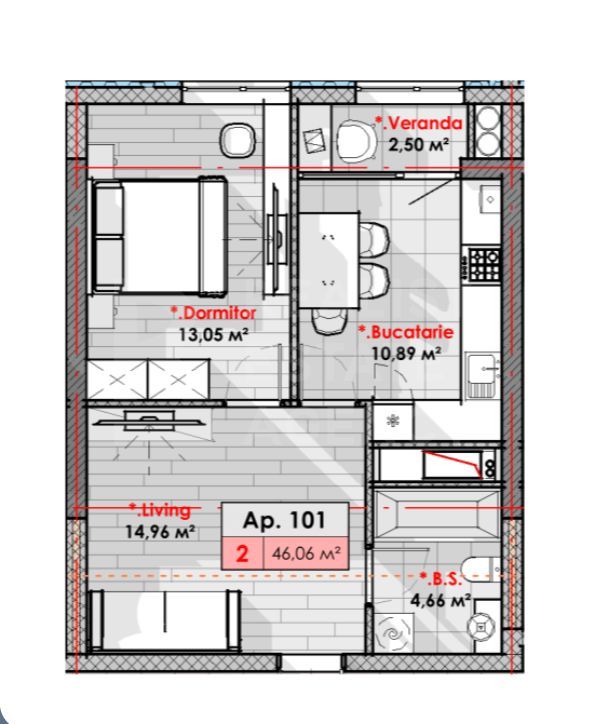Vânzare, apartament, 2 camere, str. Calea Moșilor, Râșcani - Schiță 2