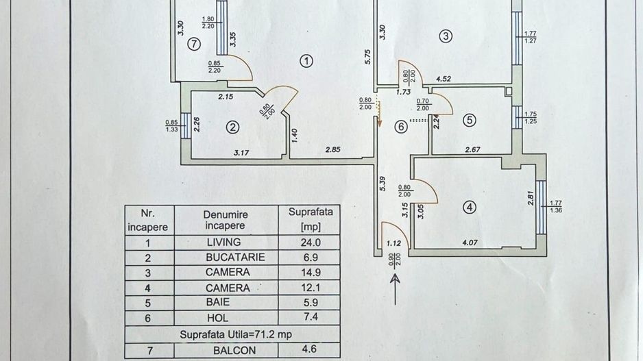 Apartament 3 camere decomandat, 71 mp, et2/4 - Turnisor, Sibiu - Schiță 26