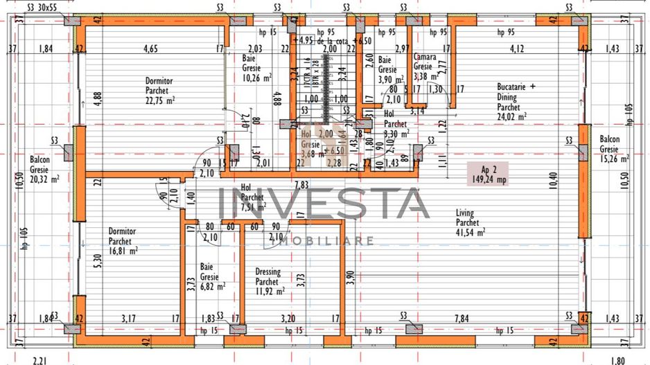 Apartament 148 mp utili + 150 mp terasa + 250 mp cota teren! Cu CF! - Schiță 1