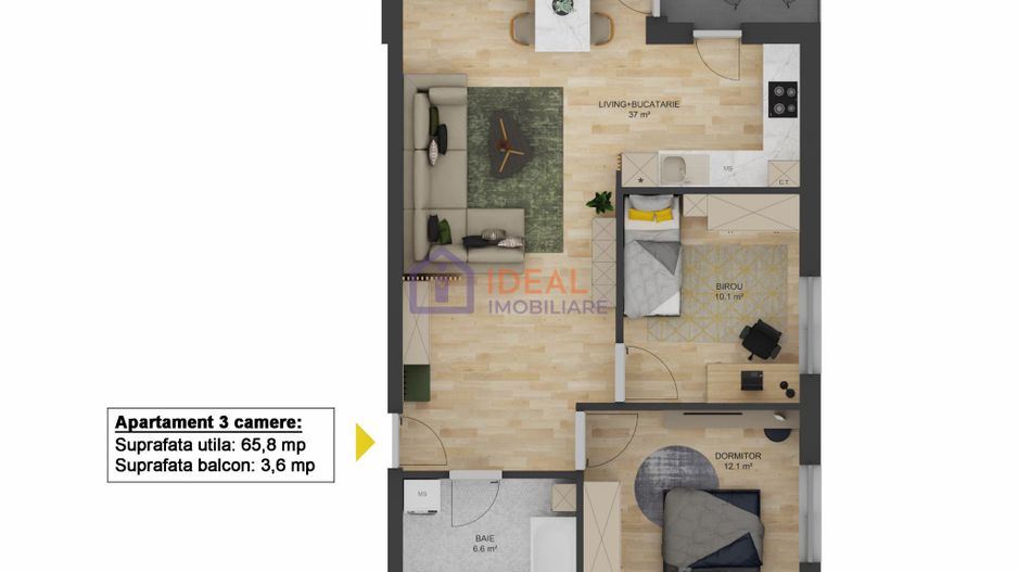 Apartament cu 3 Camere, zona Doamna Stanca- Comision 0% - Schiță 3