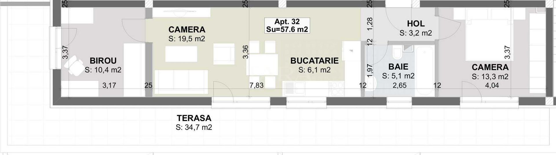 Apartament 3 camere, terasă 34 mp, zonă liniștită. - Poză 9