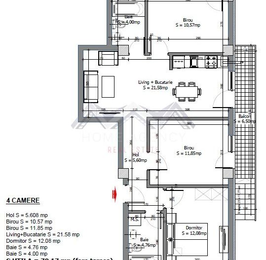 Apartament 4 camere Otopeni Central, nou, 2 locuri de parcare subterane - Schiță 13