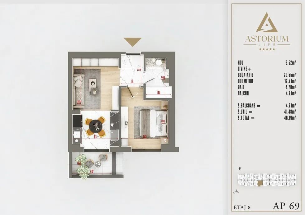 2 CAM TIP STUDIO , BLOC NOU,  PALLADY, ASTORIUM LIFE - Poză 1
