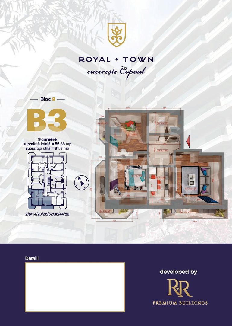 Apartament cu 3 camere, de tip B3 - Royal Town Copou - Poză 1