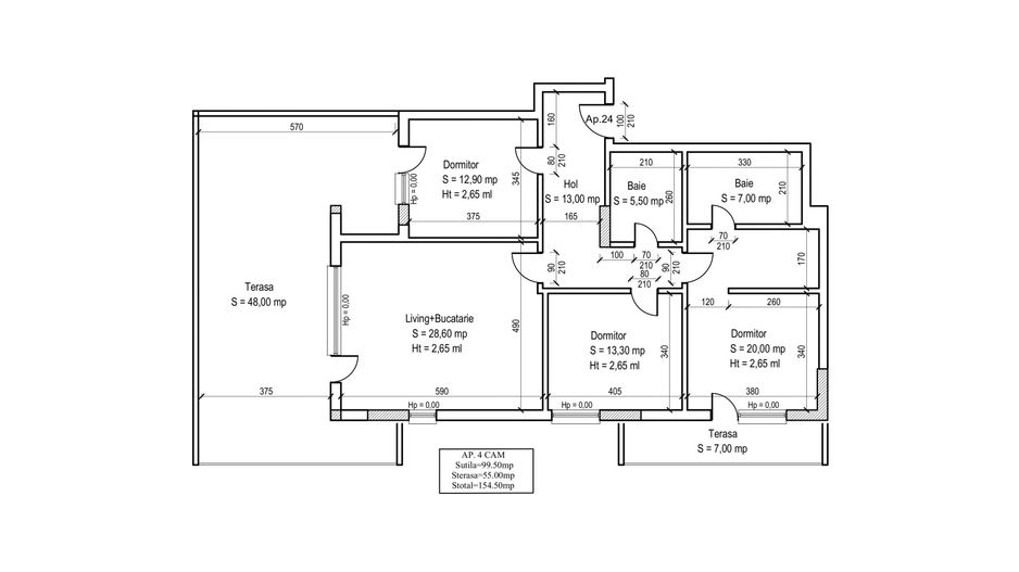 Apartament 4 camere 100 mp interior si terasa 55 mp Titan Pallady Parcul Teilor - Schiță 9