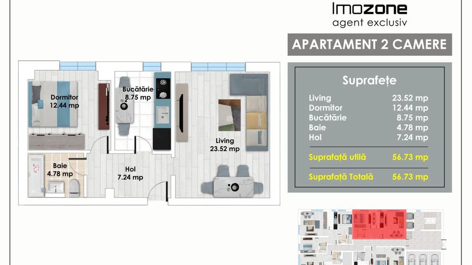 2 Camere, 57 mp, living spatios, langa Metrou Pacii, in Militari, sector 6 - Poză 1