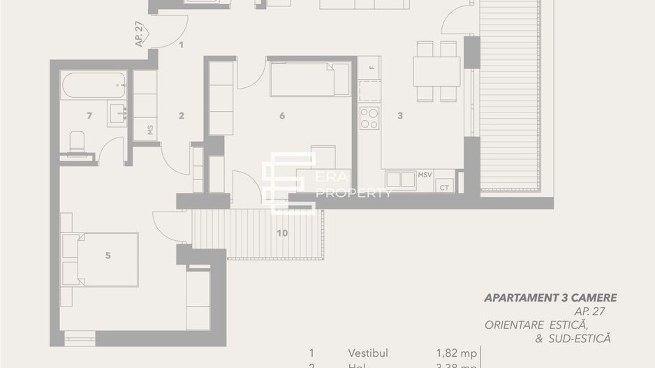 Apartament 3 camere – intabulat– Bloc cu lift și boxă – Sibiu - Schiță 10