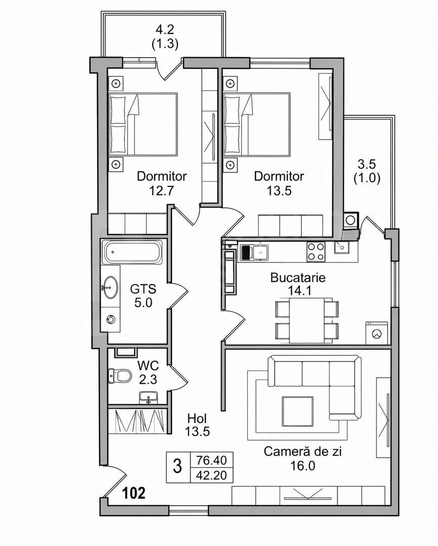 Vânzare, apartament, 3 camere, str. Durlești, Dumbrava - Poză 2