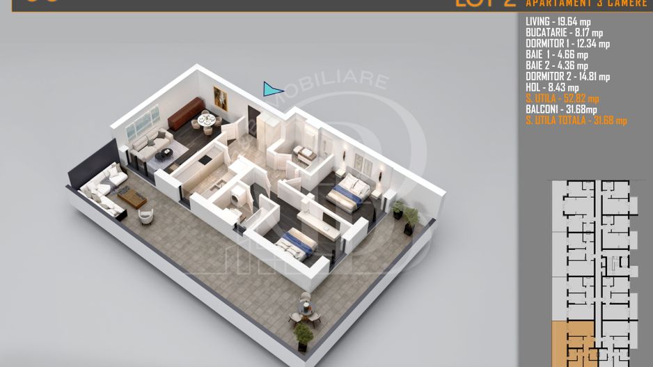 Apartament 3 camere cu Terasa Titan Th. Pallady-Sector 3 - Schiță 1