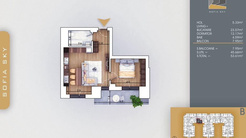 2 camere semidecomandat investitie langa Metrou N. Teclu - Schiță 5