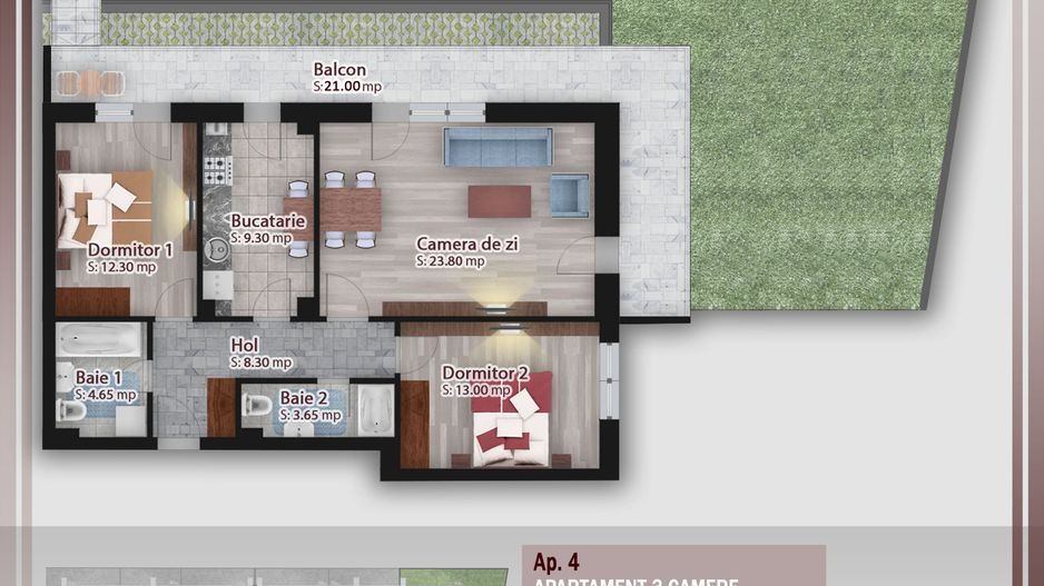 3 camere cu gradina -oferta lansare proiect Pallady - Schiță 1