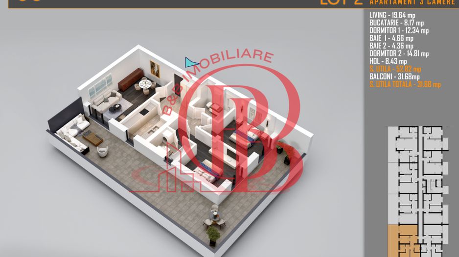 Apartament 3 camere cu Terasa Titan Th. Pallady-Sector 3 - Schiță 1