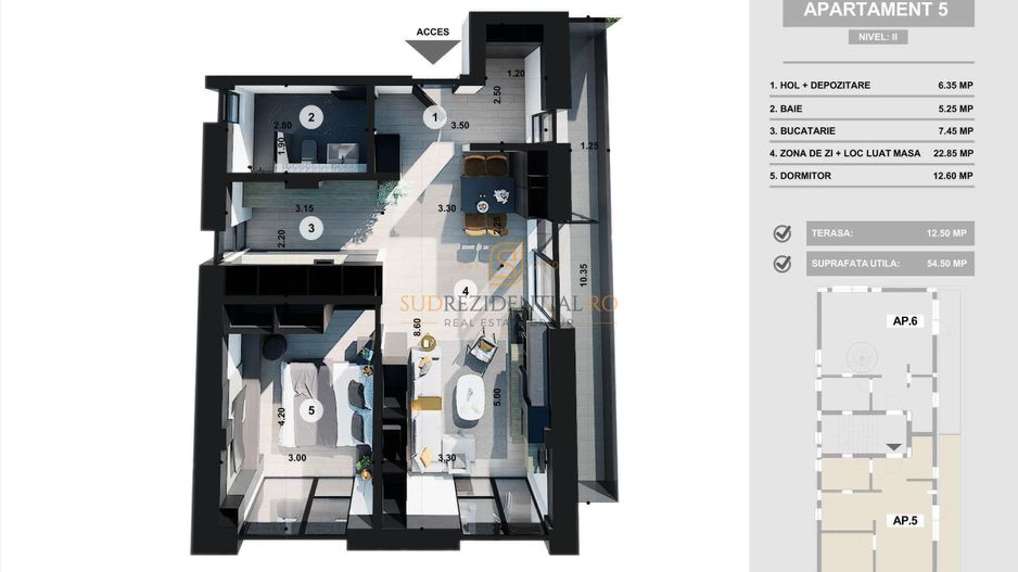 Apartament modern cu 2 camere și terasă - PRET PROMOTIONAL - Schiță 4