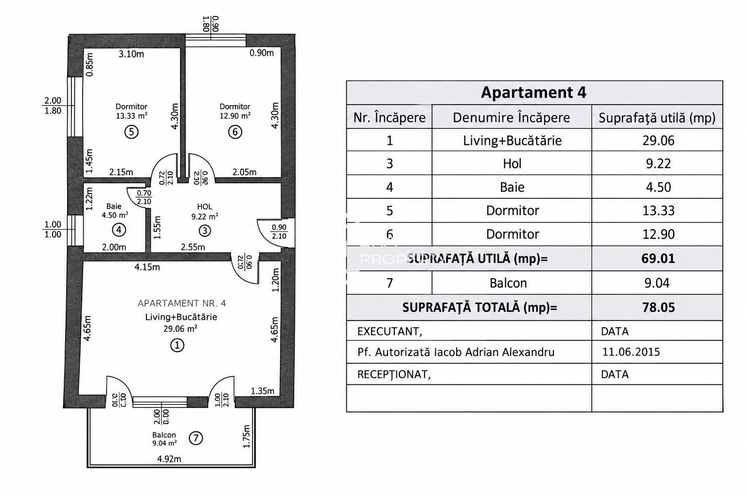 Apartament 3 camere | 69 mpu + balcon 9 mp | 2 parcări | Cartierul Arhitecților - Schiță 11