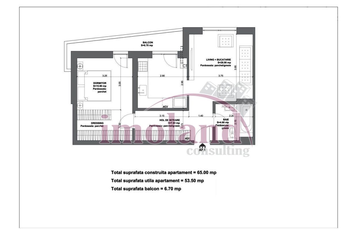 Vanzare - apartament 2 camere - imobil boutique nou - Mosilor -Eminescu - Schiță 3