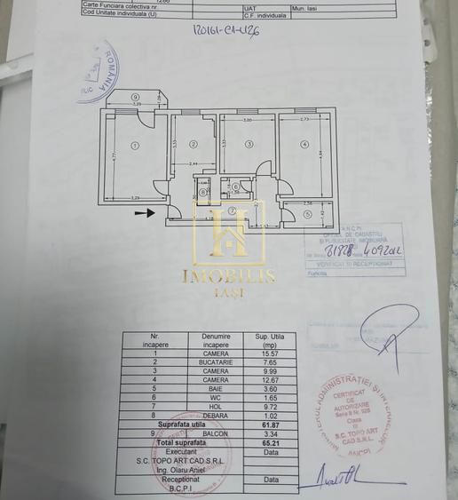 Apartament 3 camere, D.,2 bai, 65mp 135000euro Pacurari - Poză 8