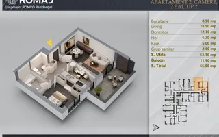 Apartament 2 camere Proiect Premium Independent Energetic - Schiță 12