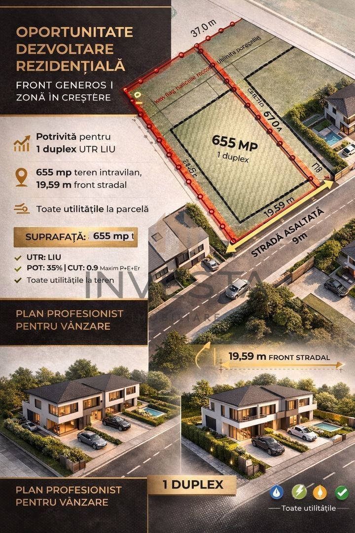 Teren cu Puz aprobat pretabil pentru duplex!  656 mp cu front de 19.59 - Poză 1