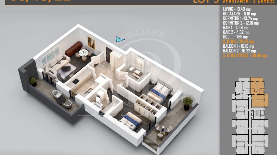 Apartament 3 camere Titan Th. Pallady-Sector 3-Metrou Teclu - Schiță 2
