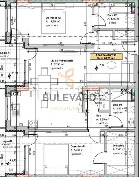 Apartament cu 3 camere/78,25 mp/CF/finisaje incluse! - Poză 2