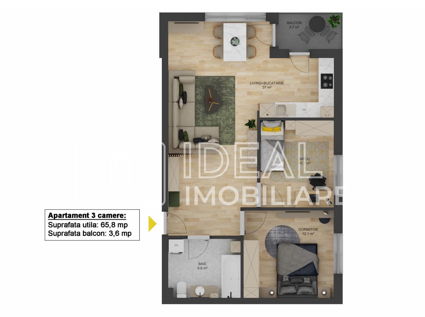 Apartament cu 3 Camere, zona Doamna Stanca- Comision 0% - Schiță 3