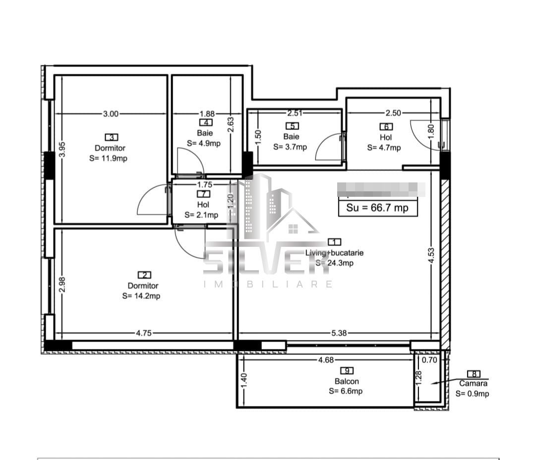 Apartament cu 3 camere/67mp/partial finisat/imobil calitativ/CF. - Poză 2
